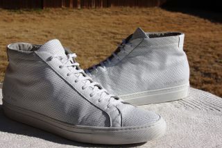COMMON PROJECTS HIGH ACHILLES PERFORATED WHITE LEATHER SNEAKERS SZ. 46