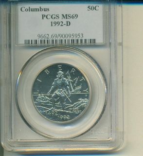 you are bidding on a 1992 d columbus 50 cent graded by pcgs as ms69