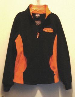 Harley Davidson Fleece 1 4 Zip Jacket Top Pullover Sz M Black Orange