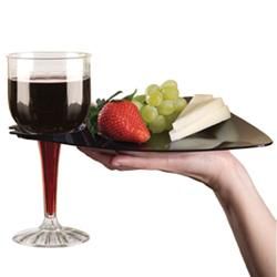 Triangle Plate w Wine Holder 10ct Plastic Disposable Reusable EMI