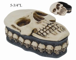Skull Coffin Jewelry Box Skeleton Statue Figurine New