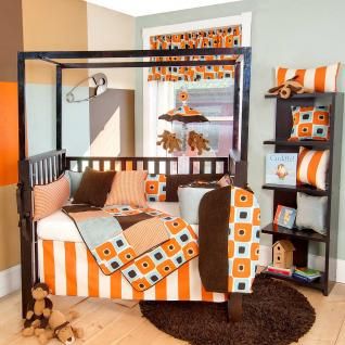 4pc Bright Orange Geometric Modern Patchwork Square Neutral Baby Crib