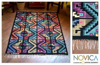 Andes Rainbow Geometry Peru Woven Wool Carpet Area Rug 4x6 Novica Peru