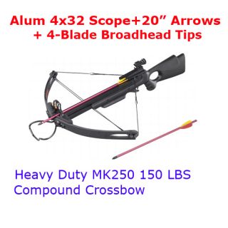 150lb Hunting Compound Crossbow 4x32 Scope 20 Arrow