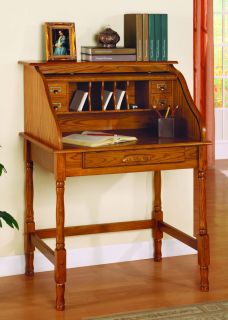 Roll Top Secretary Desk Oak Finish Home Office Furniture Wood