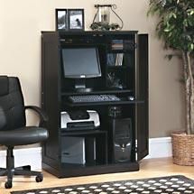 Black Computer Armoire Desk Hutch Workstation   Hideaway   New & FREE