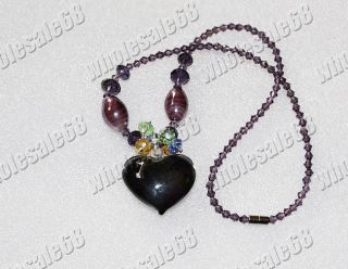Wholesale Lots 5pcs Heart Glass Pendant Crystal Bead Chain Link
