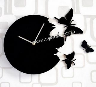 New Wall Clock Clocks Home Decor Art Modern Design Butterfly Black
