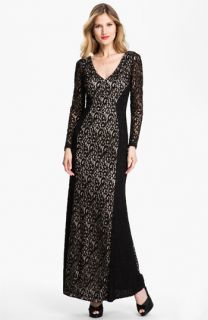 David Meister Contrast Panel Lace Gown