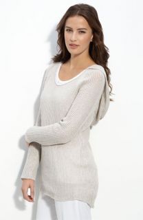 Eileen Fisher Hooded Organic Cotton Knit Top