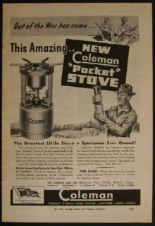 Coleman Pocket Stove 1945 Vintage Ad WWII Amazing New G I
