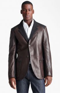 Salvatore Ferragamo Cotton Trim Leather Jacket