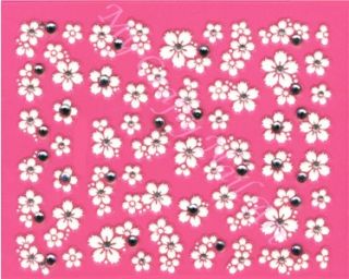 White Flower and Clear Rhinestone Nail Stickers, Decals, Art