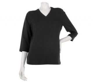 Denim & Co. Essentials 3/4 Sleeve Top with Lace Trim —