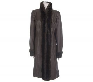Bradley by Bradley Bayou Lamb Leather Coat with Faux Fur Trim