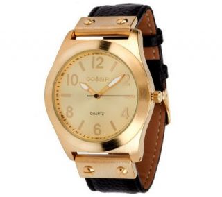 Gossip Goldtone Brushed Case Watch w/ Pebble Leather Strap —