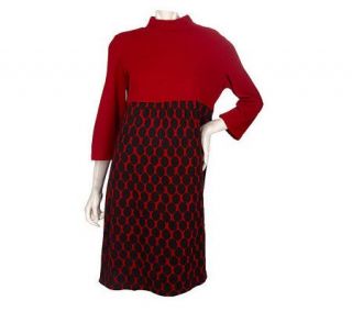 Nina Leonard Jacquard Knit Mock Neck Empire Waist Polka Dot Dress 