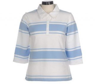 Denim & Co. 3/4 Sleeve Oxford Striped Polo Shirt —