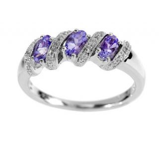 65 ct tw Tanzanite 3 stone Sterling Band Ring —