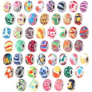 Bundle Monster 100pc Silver Core Fimo Polymer Clay European Bead Charm