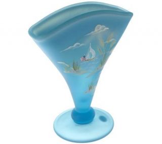 Fenton Art Glass Blue Lagoon Opalescent Fan Vase —
