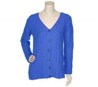 Aran Craft Merino Wool Button Front V neck Cardigan Sweater — 