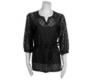 Susan Graver Open Lace 3/4 Sleeve Tunic with Stretch Tank —