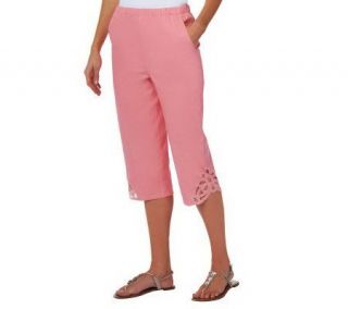 Denim & Co. Pull on Stretch Twill Capris with Battenburg Lace