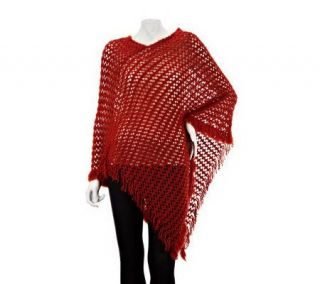 Collection 18 Open Waffle Knit Poncho with Fringe —