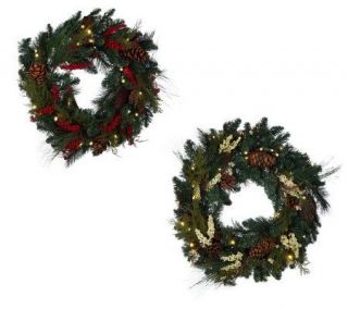 BethlehemLights BatteryOperated 24 Berry Wreath with LEDs & Timer