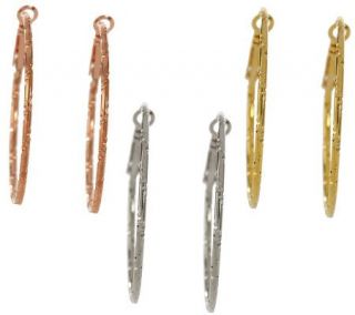 Set of 3 Diamond Cut Hoop Earrings by Garold Miller   J303817