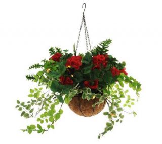BethlehemLights BatteryOperated Mixed Plant Hanging Basket with Timer 