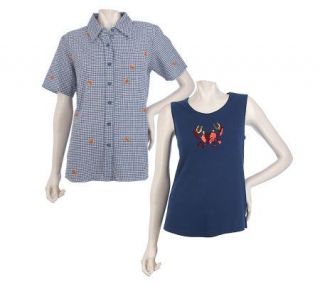Quacker Factory Sequin Tank and Embroidered Camp Shirt   A214617