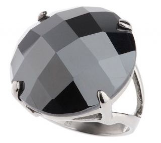 Simona Collini Bold Faceted Hematite Ring Stainless Steel —