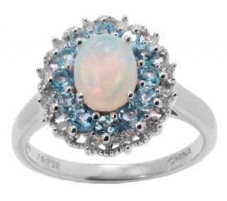 25 ct tw Ethiopian Opal and Blue Topaz 1/10cttwDiamond Sterling Ring 