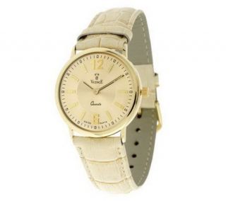 Vicence Ladies Bold Round Case Croco Strap Watch, 14K Gold —