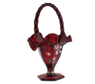 Fenton ArtGlass Handpainted Ruby Glass Spring Basket —
