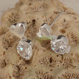 Fashion Copper Plated 925 Silver Zircon Heart Style Piercing Ear Stud