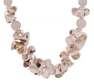 Lee Sands Spiral Shell & Rose Quartz Cluster Necklace —