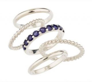 Sterling and Gemstone Set of Five Stack Rings —