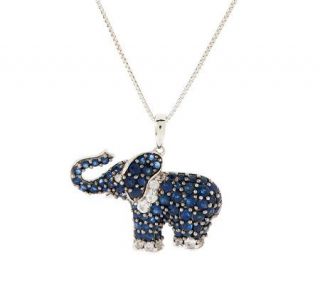 20 ct tw Pave Sapphire Sterling Lucky Elephant Pendant —
