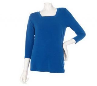 Susan Graver Liquid Knit Square Neck Top with 3/4 Sleeves —
