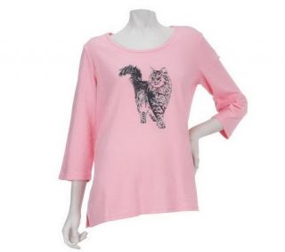 Quacker Factory Glitter Kitty 3/4 Sleeve T shirt —
