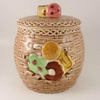 Vintage Napco Ceramic Cookie Jar Woven Basket C 5170