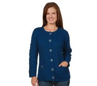 Aran Craft Merino Wool Button Front Cable Knit Cardigan   A218128
