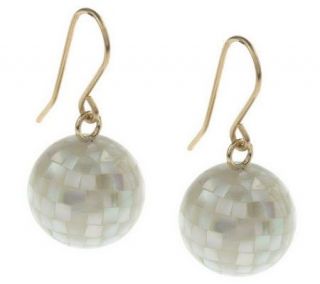 VicenzaGold Round Mosaic Mother of Pearl Bead Earrings 14K Gold
