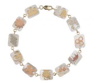 Smithsonian 7 1/4 Mother of Pearl Bible Quilt Bracelet, 14K