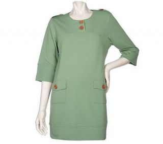 Denim & Co. French Terry 3/4 Sleeve Dress w/Pocket Detail —