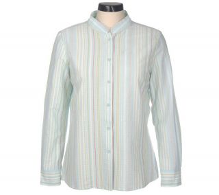 Denim & Co. Stretch Seersucker Mandarin Collar Striped Shirt