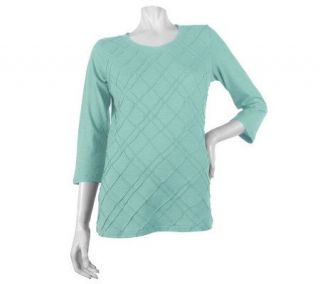 Liz Claiborne New York 3/4 Sleeve Pintuck Pattern T shirt —